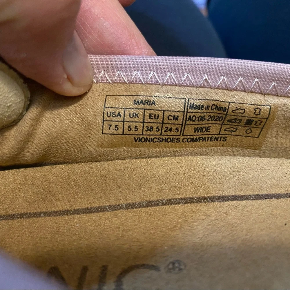 Vionic Women's Light Pink Suede Flats with Crisscross Ribbon design on front. - Picture 6 of 8